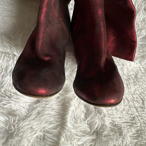 Nanette Lepore Sparkly Knee High Boots Wedge Red Womens Size 9 B FLAWED - Picture 7 of 14